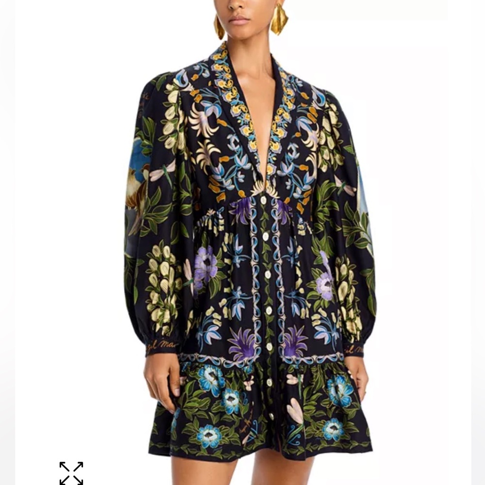 Embroidered Floral V-Neck Mini Dress in Black